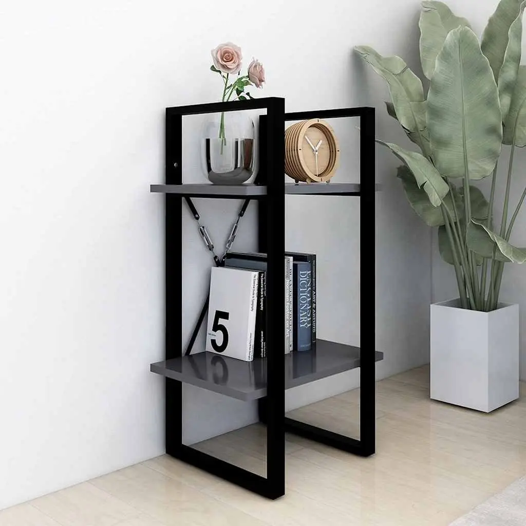 Book Cabinet 2-Tier Grey Storage Shelving Unit Standing Bookcase Furniture