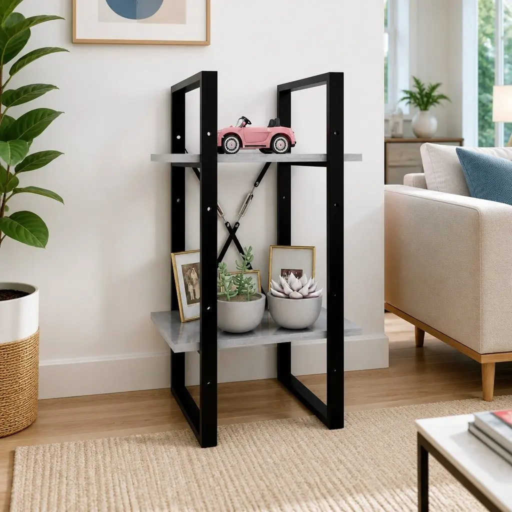 2-Tier Book Cabinet for Home 40x30x70cm Grey Standing Bookshelf Storage Shelving Unit