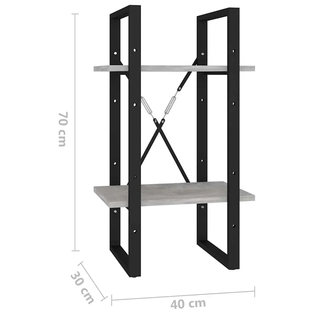 2-Tier Book Cabinet for Home 40x30x70cm Grey Standing Bookshelf Storage Shelving Unit