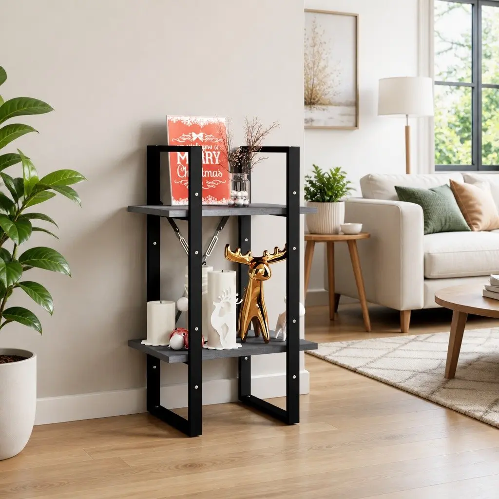 2-Tier Book Cabinet for Home 40x30x70 cm Grey Solid Pine Wood Storage Bookshelf