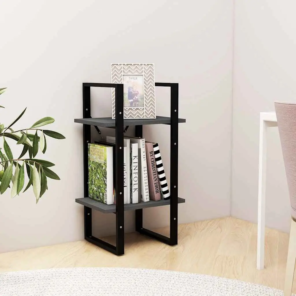 2-Tier Book Cabinet for Home 40x30x70 cm Grey Solid Pine Wood Storage Bookshelf