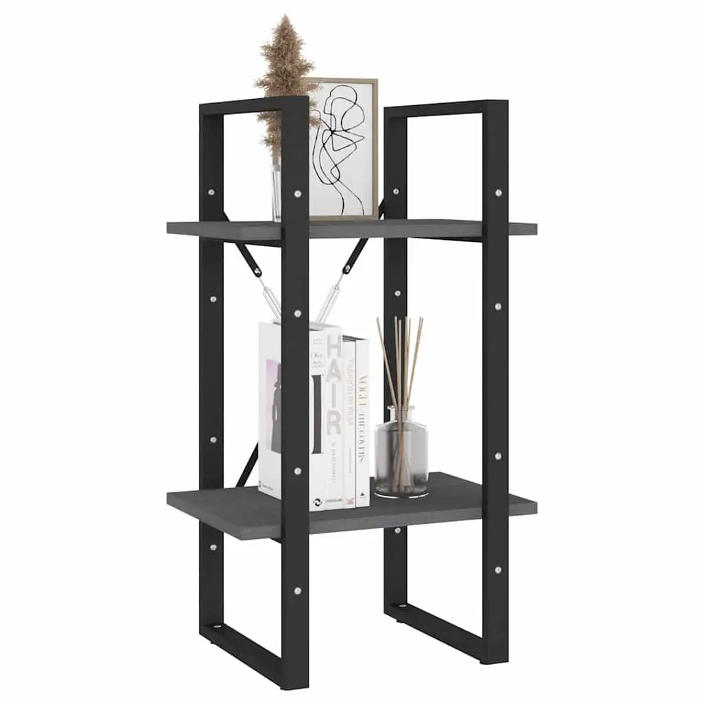 2-Tier Book Cabinet for Home 40x30x70 cm Grey Solid Pine Wood Storage Bookshelf