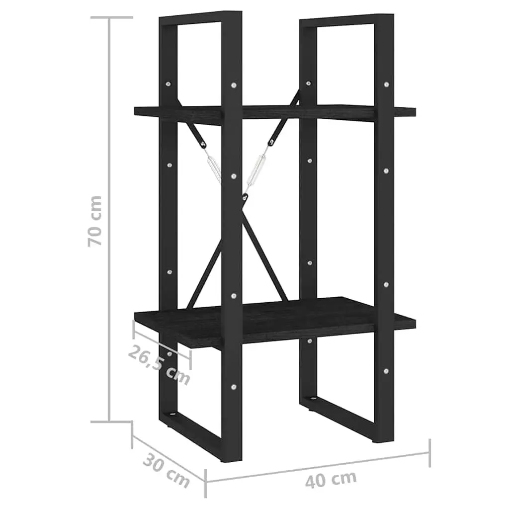 2-Tier Book Cabinet Black Shelving Unit for Home Storage and Display 40 x 30 x 70 cm