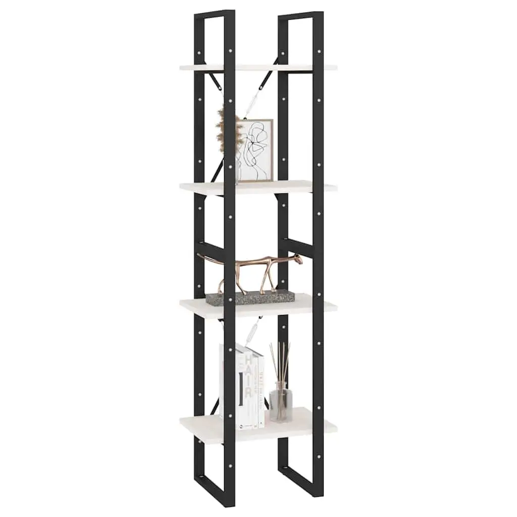4-Tier Book Cabinet White Solid Pine Wood Bookshelf Storage Display Stand