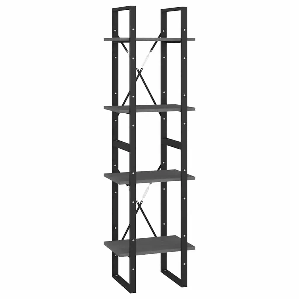 4-Tier Book Cabinet for Home Storage Grey Solid Pine Wood Bookshelf Display