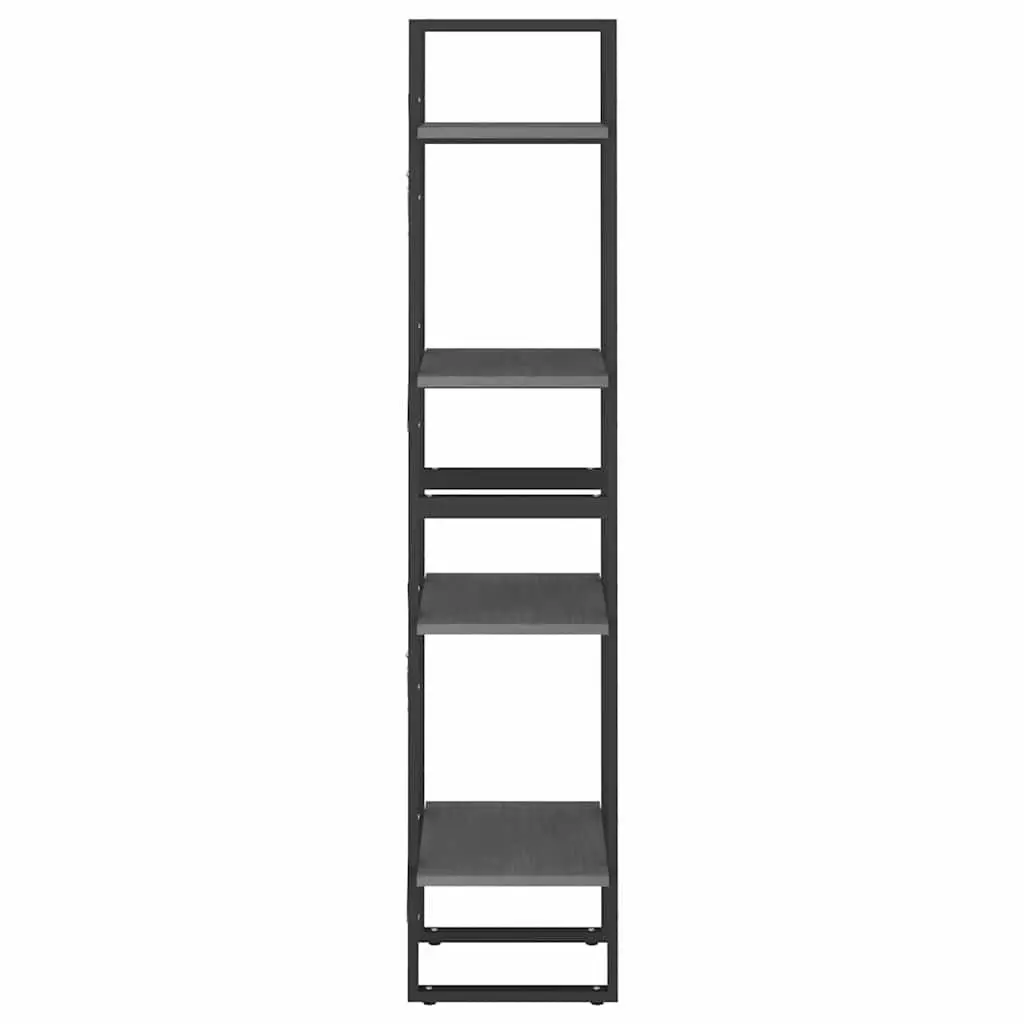 4-Tier Book Cabinet for Home Storage Grey Solid Pine Wood Bookshelf Display