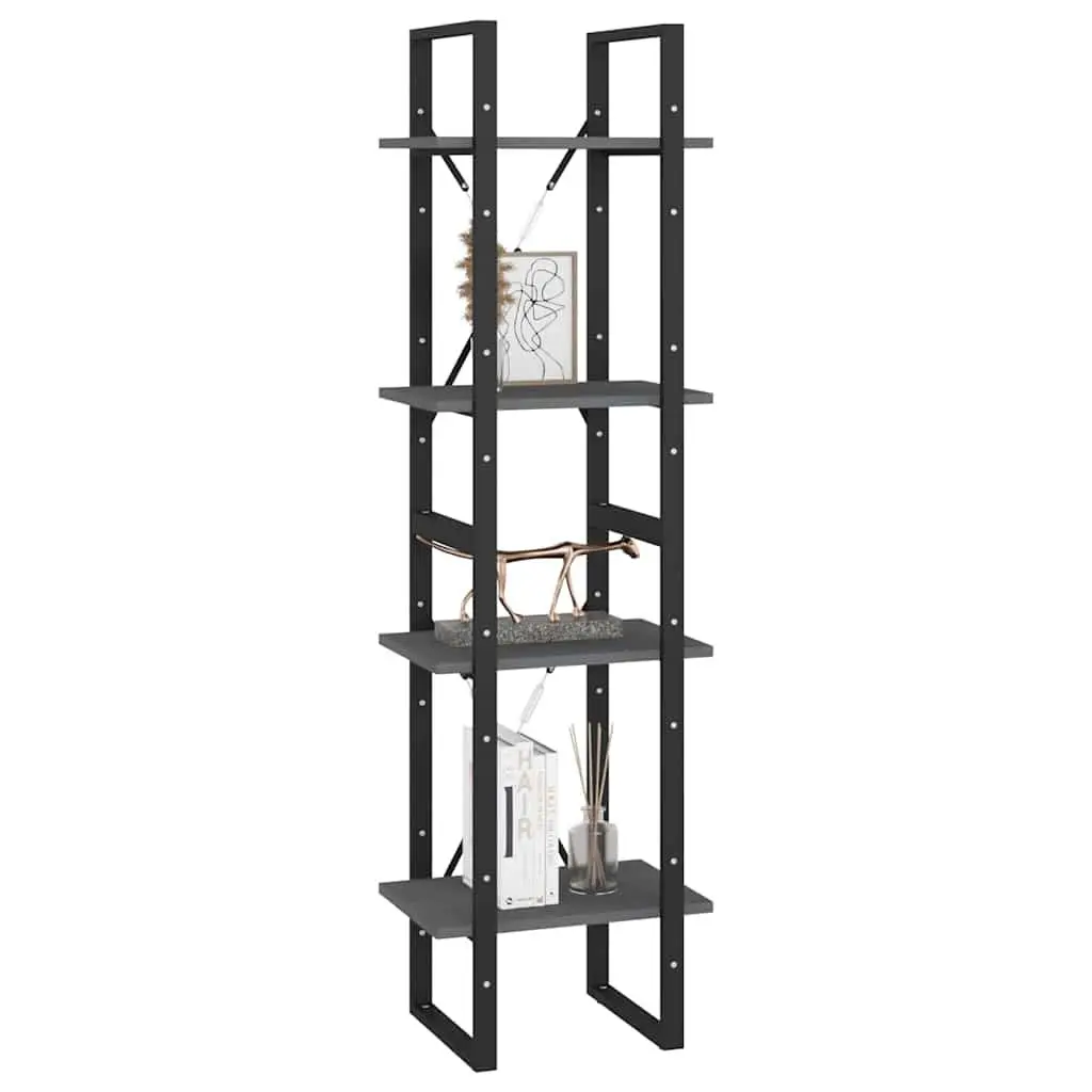 4-Tier Book Cabinet for Home Storage Grey Solid Pine Wood Bookshelf Display