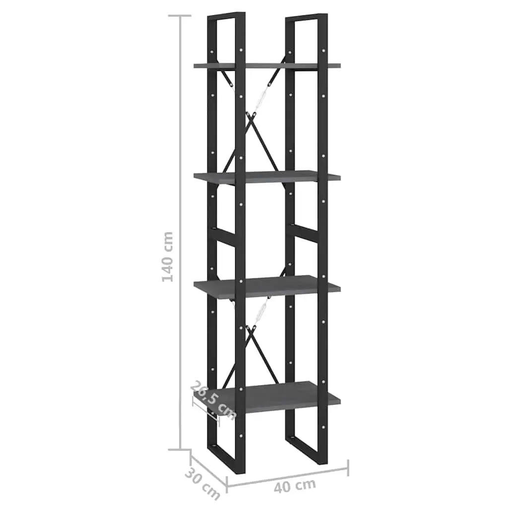 4-Tier Book Cabinet for Home Storage Grey Solid Pine Wood Bookshelf Display