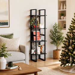 4-Tier Black Book Cabinet Specs: 40x30x140 cm, Solid Pine