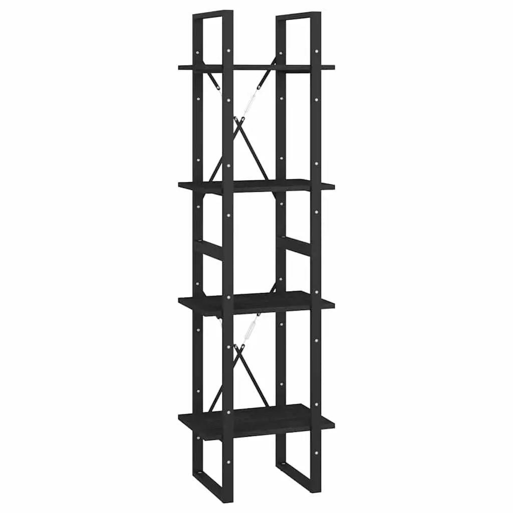 4-Tier Book Cabinet Black 40x30x140 cm Solid Pine Wood Bookshelf Storage