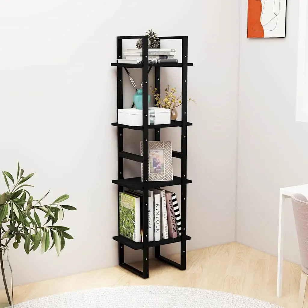 4-Tier Book Cabinet Black 40x30x140 cm Solid Pine Wood Bookshelf Storage