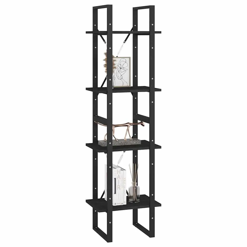 4-Tier Book Cabinet Black 40x30x140 cm Solid Pine Wood Bookshelf Storage