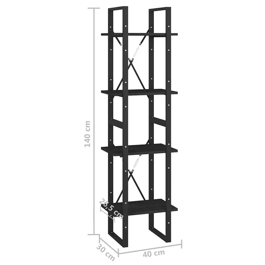 4-Tier Book Cabinet Black 40x30x140 cm Solid Pine Wood Bookshelf Storage