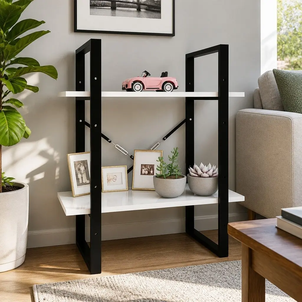 White 2-Tier Bookshelf Storage Unit 60x30x70cm Home Decor Bookcase