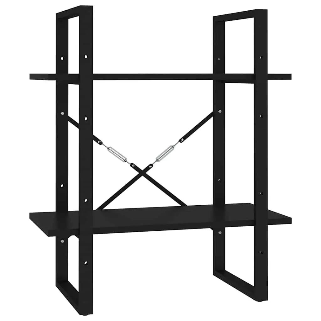 2 Tier Bookshelf for Home Office Black Engineered Wood Storage Display Unit