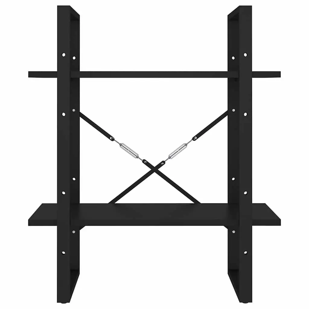2 Tier Bookshelf for Home Office Black Engineered Wood Storage Display Unit