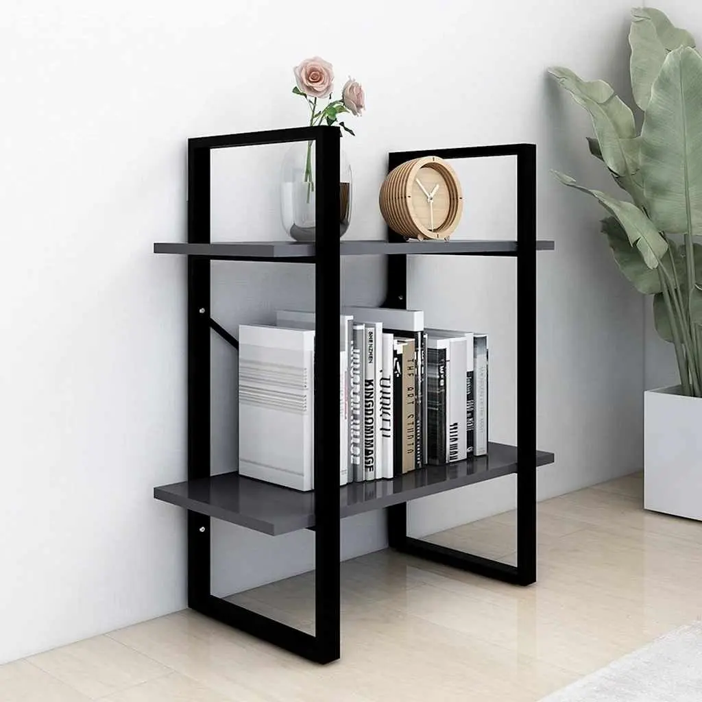 Grey 2-Tier Bookshelf Storage Unit for Home Use 60x30x70 cm Engineered Wood Standing