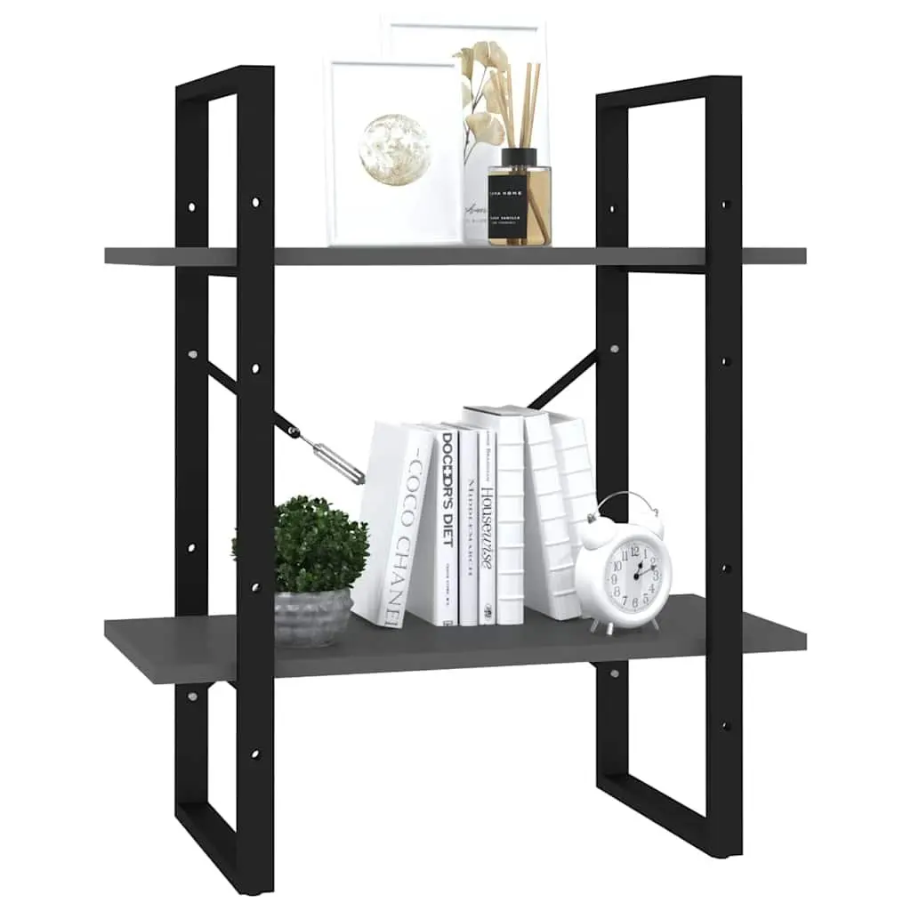 Grey 2-Tier Bookshelf Storage Unit for Home Use 60x30x70 cm Engineered Wood Standing