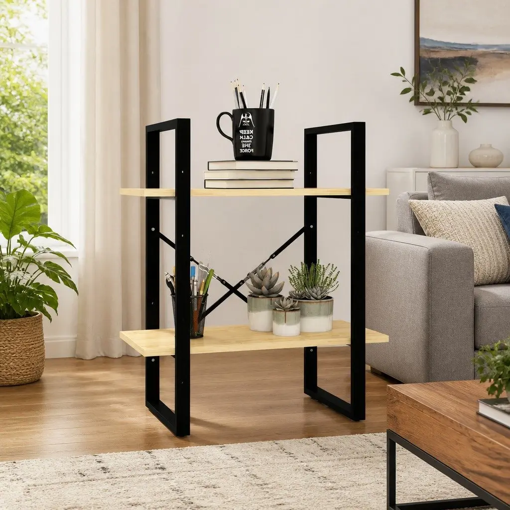 2-Tier Book Cabinet for Home Storage and Display Solid Pine Wood Brown