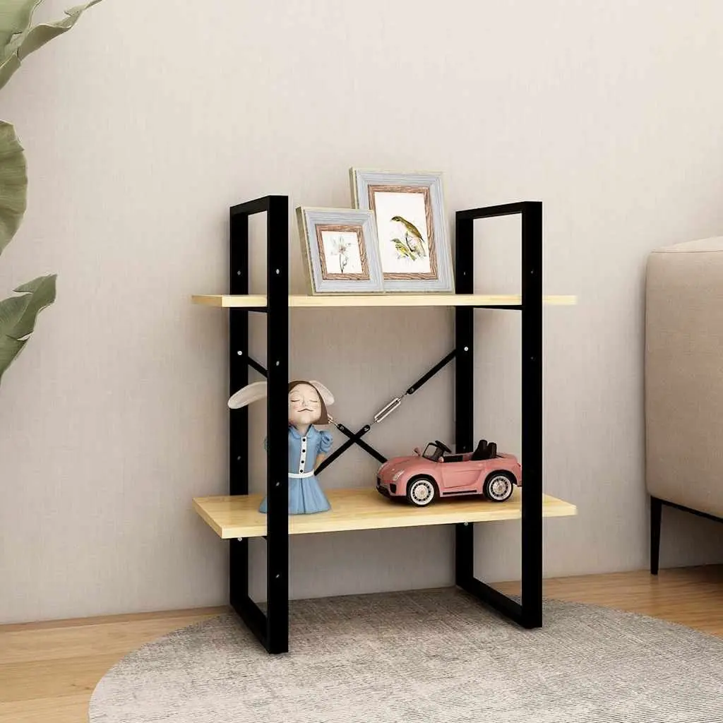 2-Tier Book Cabinet for Home Storage and Display Solid Pine Wood Brown