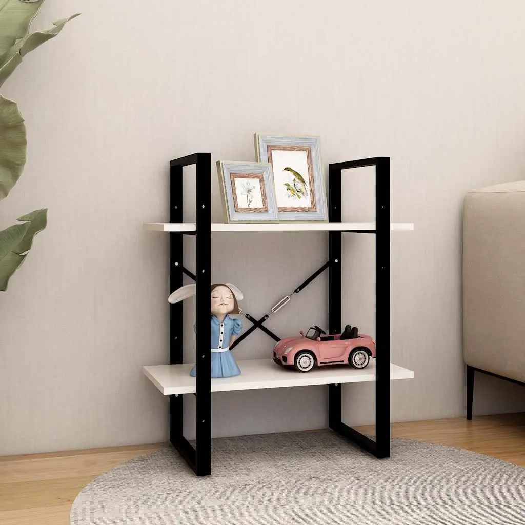2-Tier Book Cabinet for Home 60W x 30D x 70H cm White Solid Pine Wood Shelving Unit