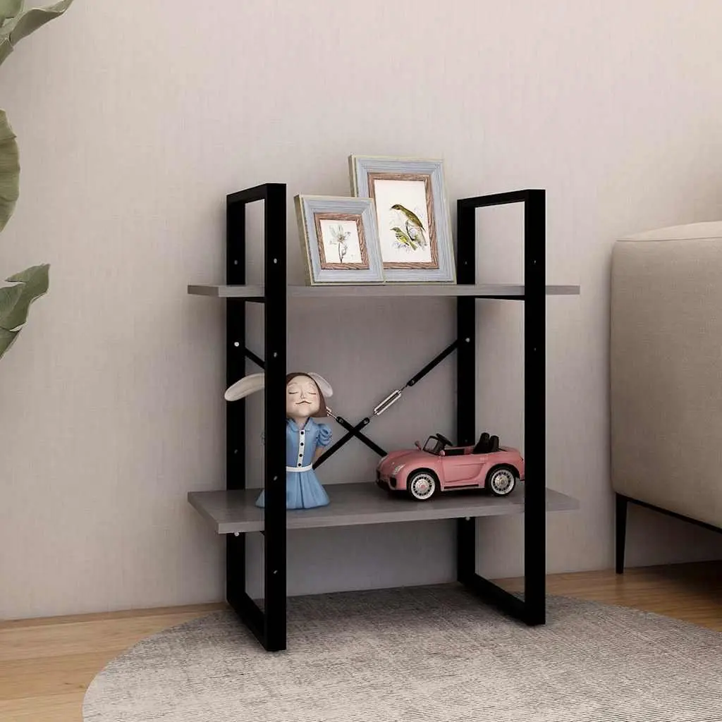 2-Tier Book Cabinet Solid Pine Wood Grey Standing Bookshelf Storage Shelves