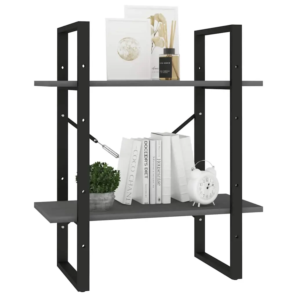 2-Tier Book Cabinet Solid Pine Wood Grey Standing Bookshelf Storage Shelves