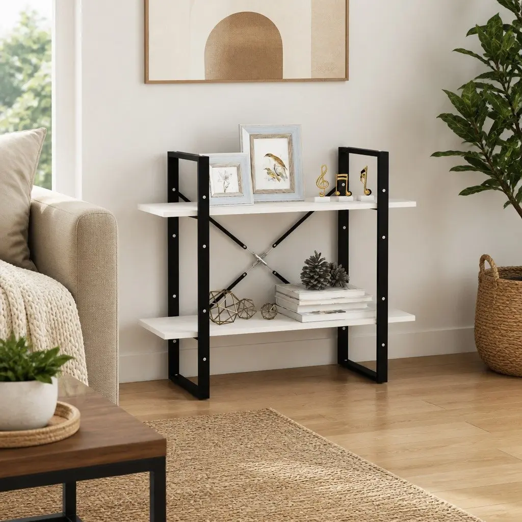 2-Tier Book Cabinet White Storage Shelves Home Library Living Room 80 x 30 x 70 cm