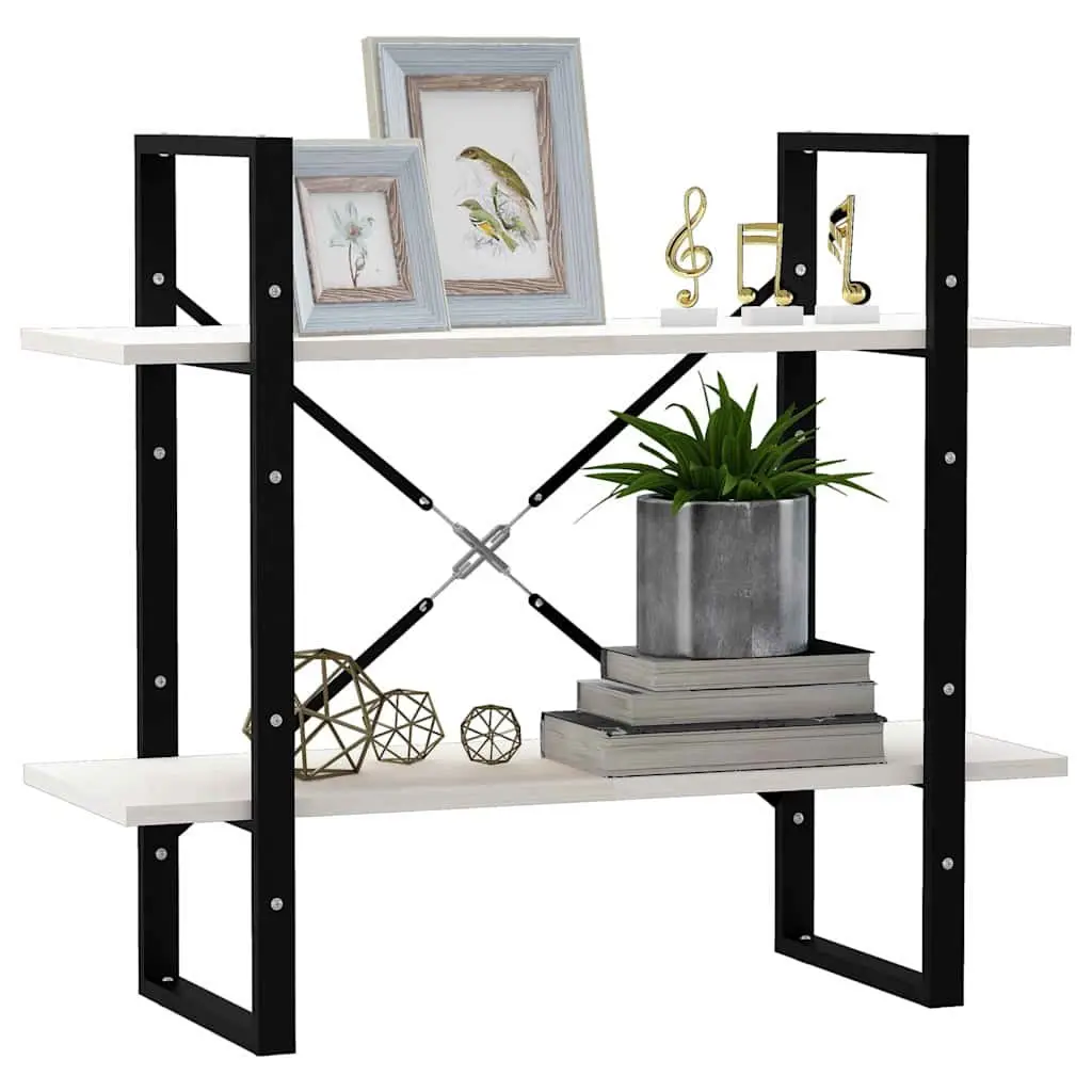 2-Tier Book Cabinet White Storage Shelves Home Library Living Room 80 x 30 x 70 cm