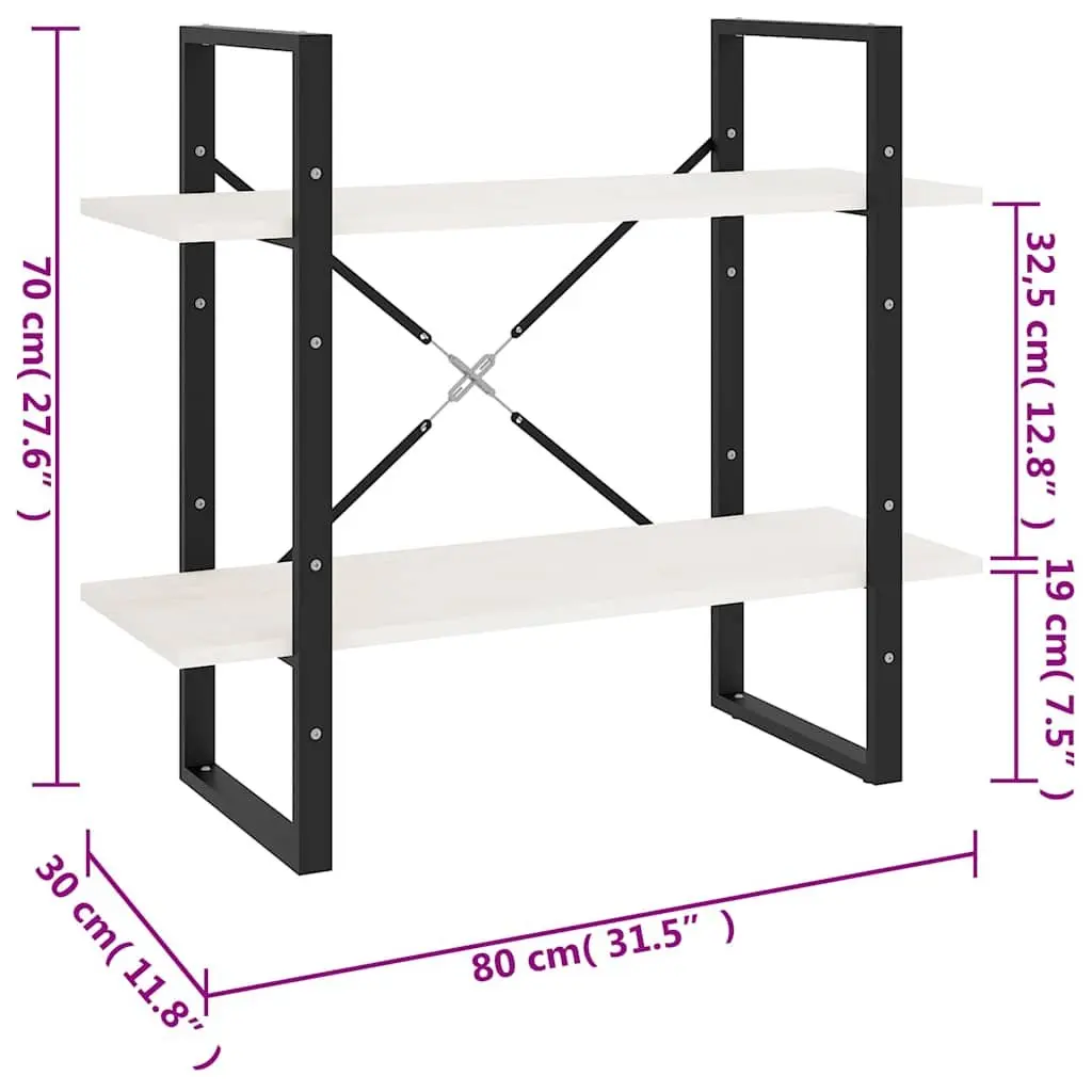 2-Tier Book Cabinet White Storage Shelves Home Library Living Room 80 x 30 x 70 cm