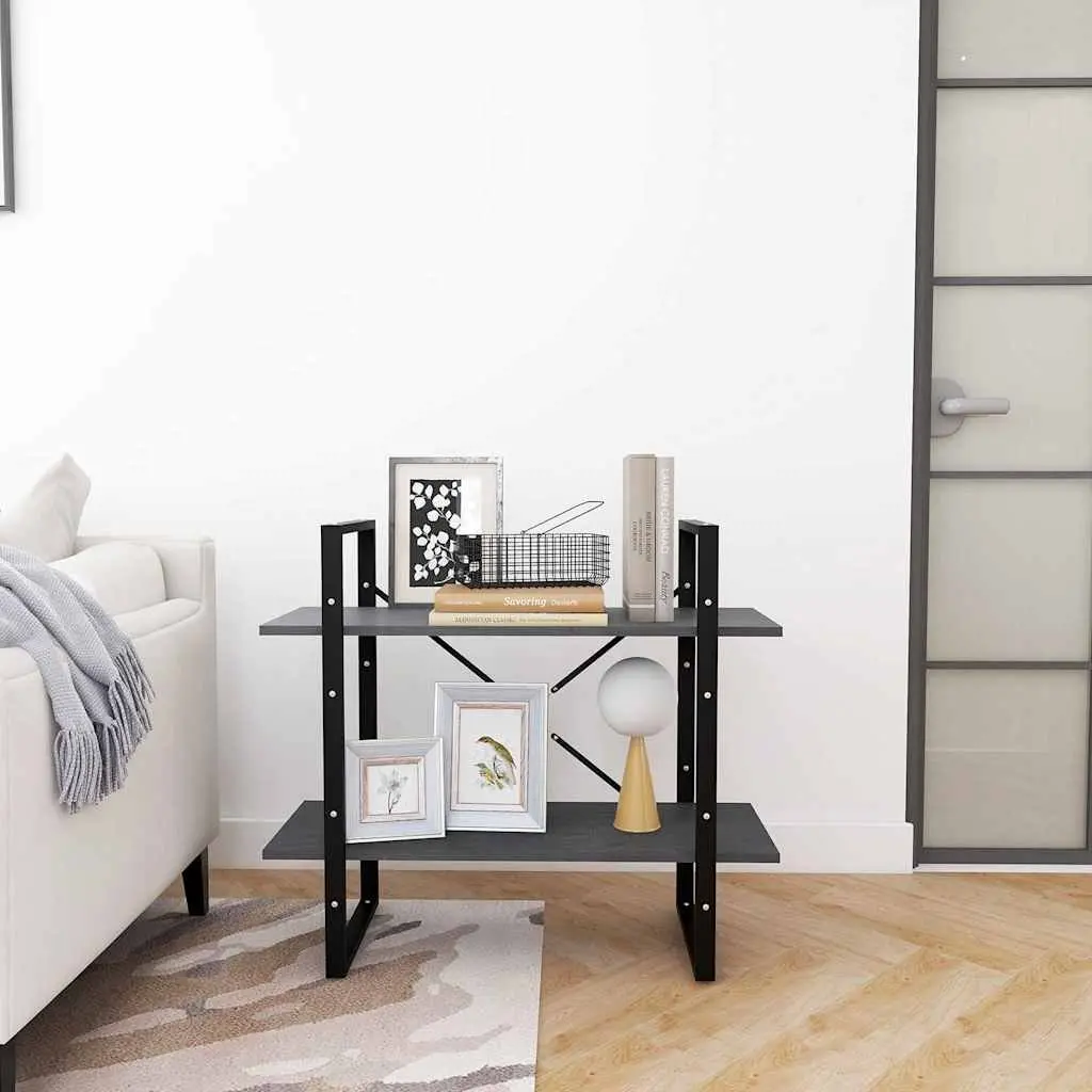 2-Tier Book Cabinet Grey Shelving Unit Storage Bookcase Standing Shelf