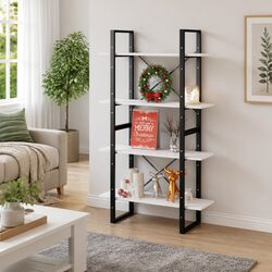 4-Tier White Book Cabinet - 80x30x140cm Storage Unit