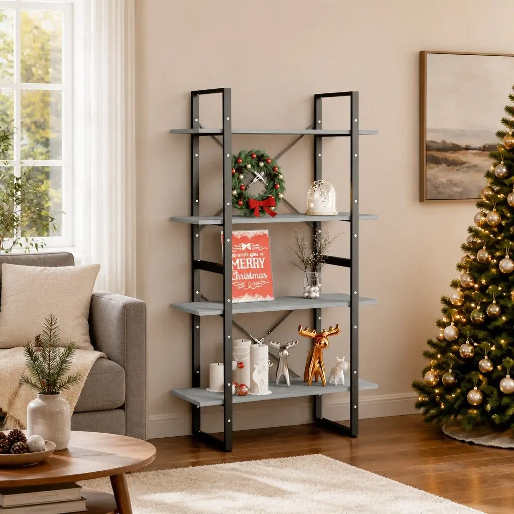 4-Tier Book Cabinet Grey Shelving Unit Storage Display Bookcase Standing Shelf