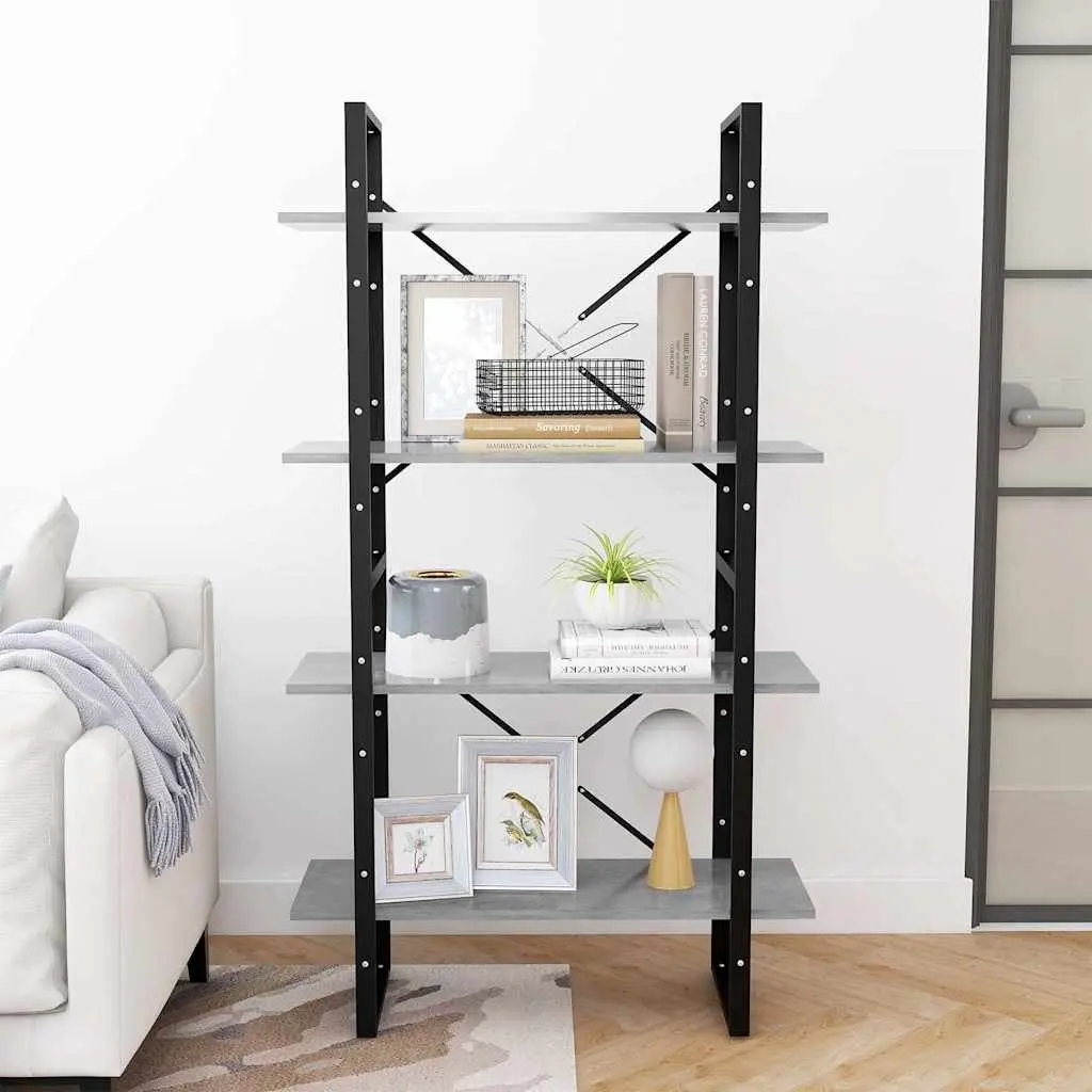 4-Tier Book Cabinet Grey Shelving Unit Storage Display Bookcase Standing Shelf