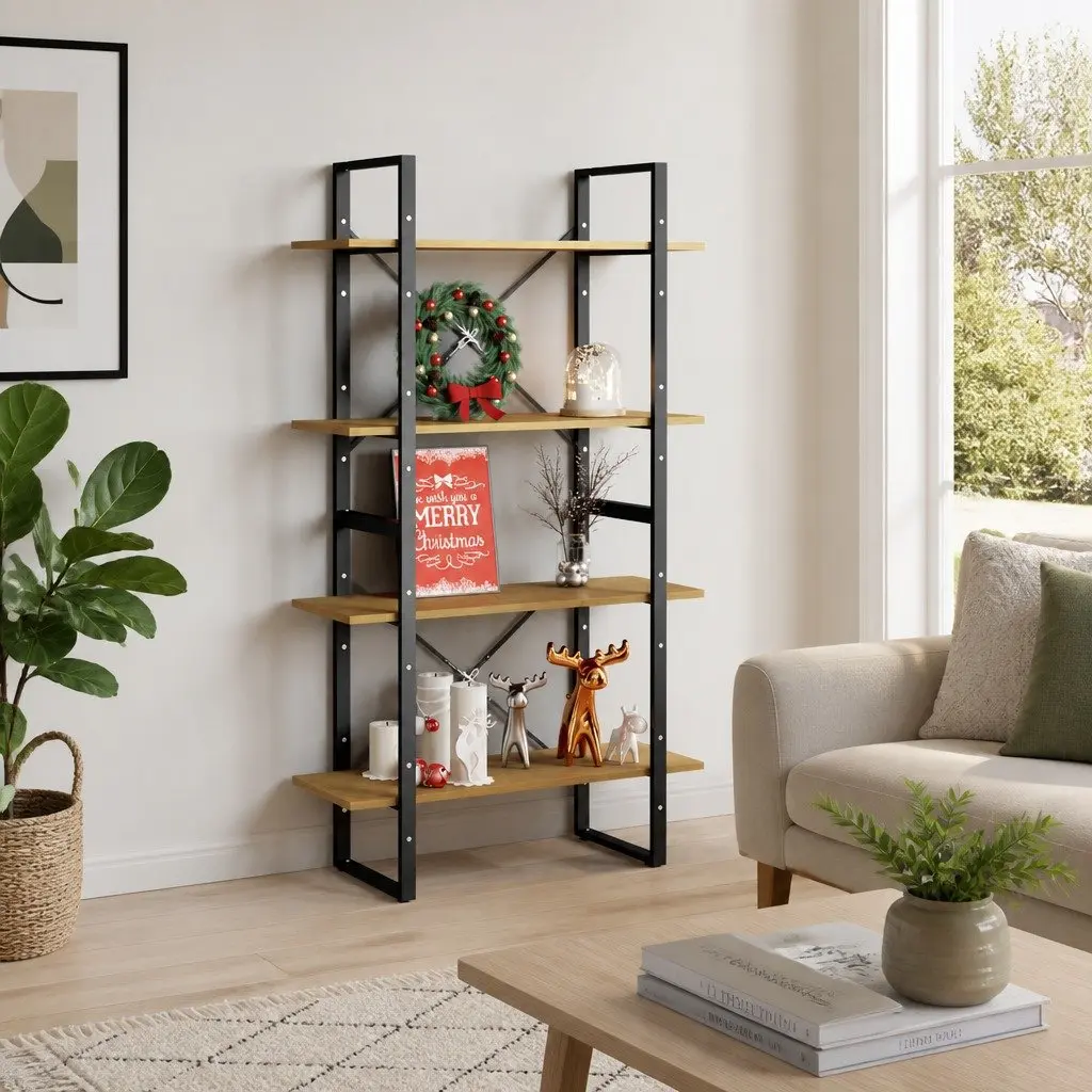 4-Tier Book Cabinet for Living Room 80x30x140cm Solid Pine Wood Bookshelf Storage Display Stand