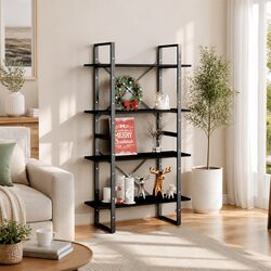 4-Tier Book Cabinet Black Solid Pine Wood Storage Shelving Unit 80x30x140 cm