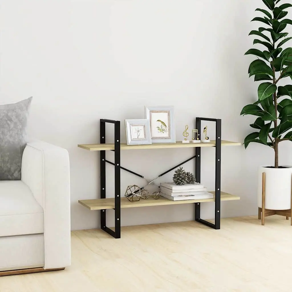 2-Tier Book Cabinet Sonoma Oak Standing Bookshelf Storage Shelves 100x30x70 cm
