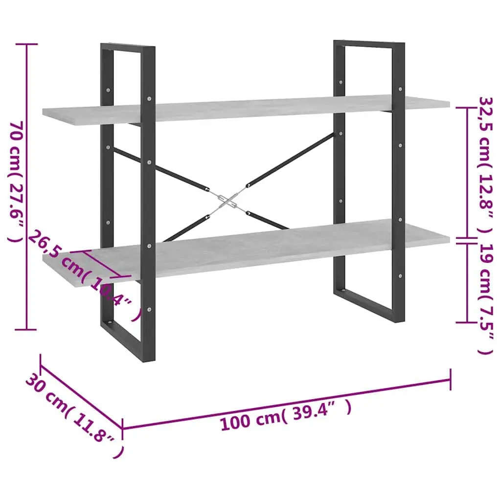 Book Cabinet for Home 100x30x70 cm 2-Tier Storage Shelving Unit Grey