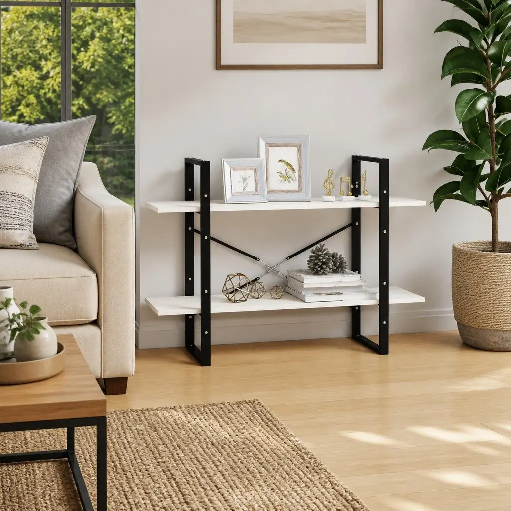 2-Tier Book Cabinet White Solid Pine Wood Shelving Unit Storage Bookcase Shelf