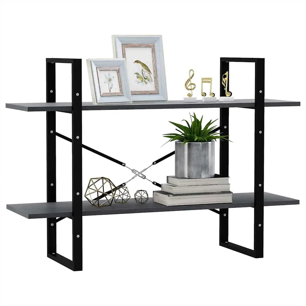 2-Tier Book Cabinet for Home Office Grey Solid Pine Wood Bookshelf 100W x 30D x 70H cm