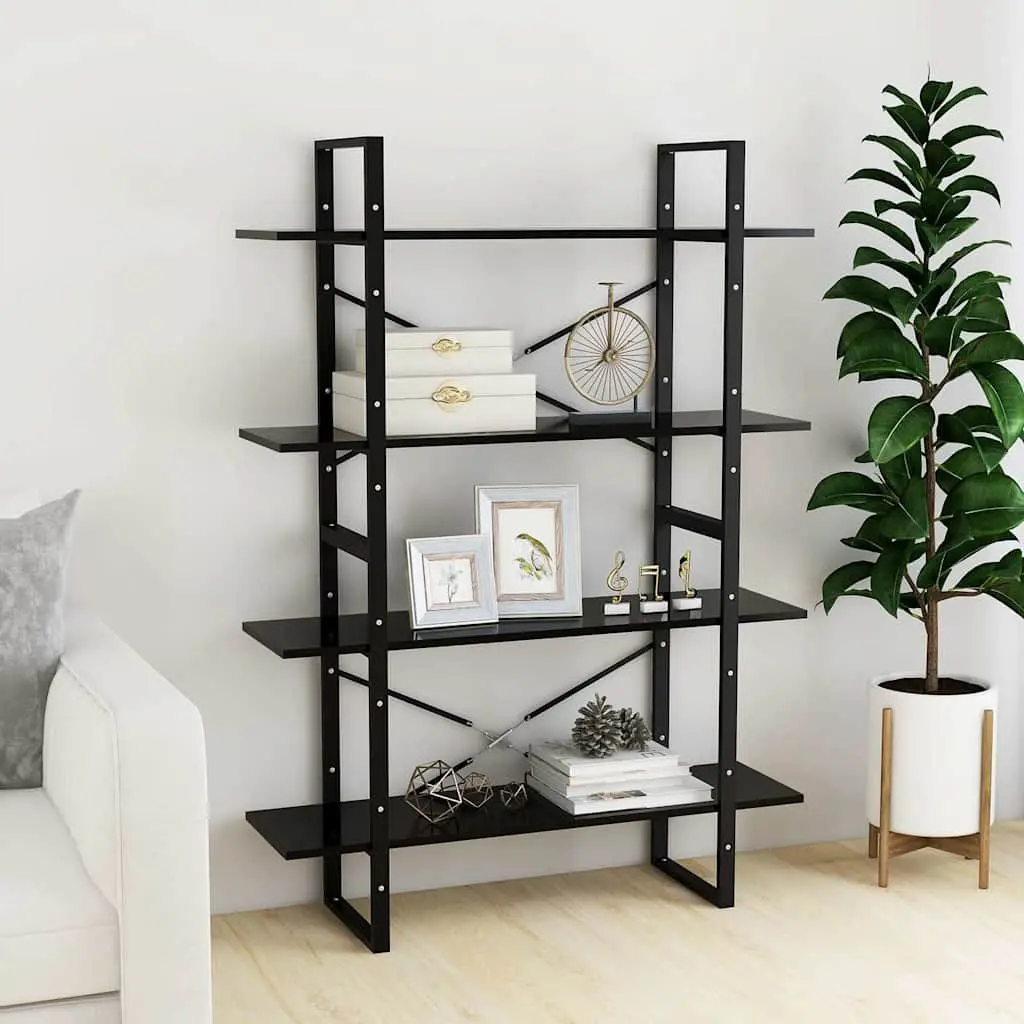4-Tier Book Cabinet Black Engineered Wood Shelving Unit Standing Bookcase