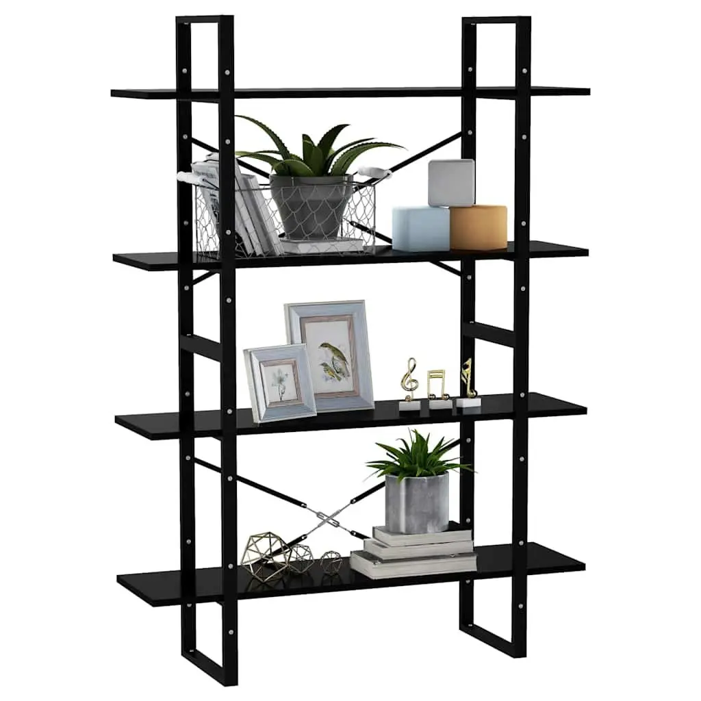 4-Tier Book Cabinet Black Engineered Wood Shelving Unit Standing Bookcase