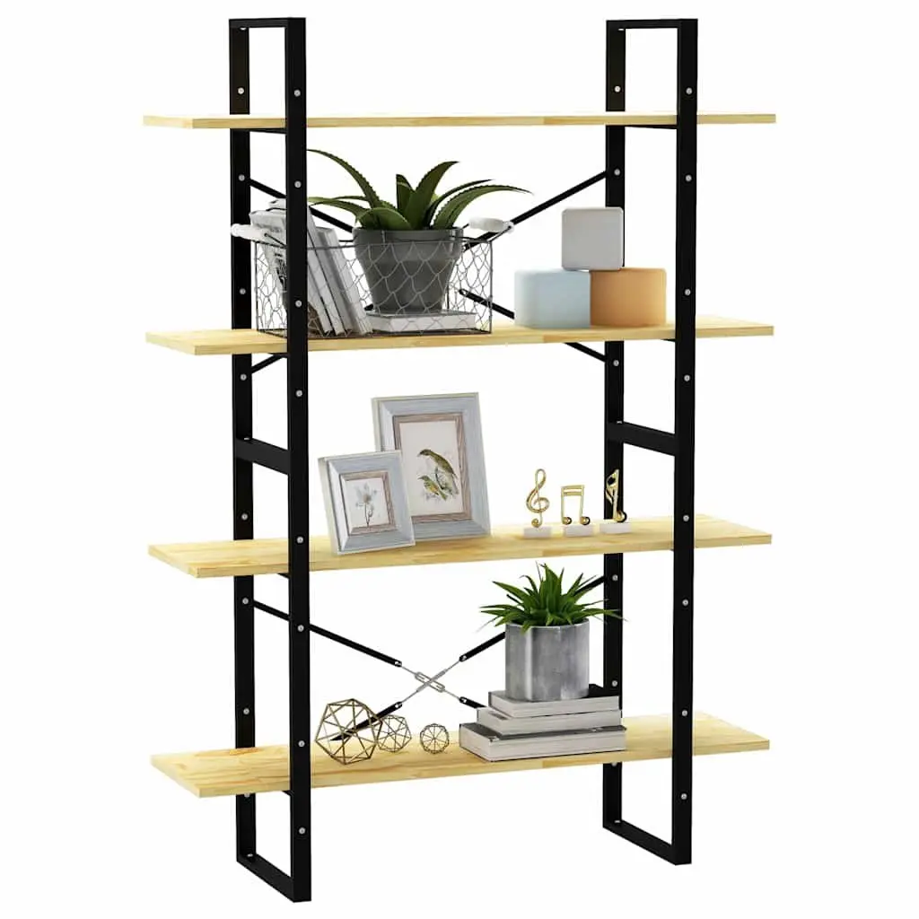 4-Tier Book Cabinet Storage Shelving Unit Solid Pine Wood Brown 100x30x140cm