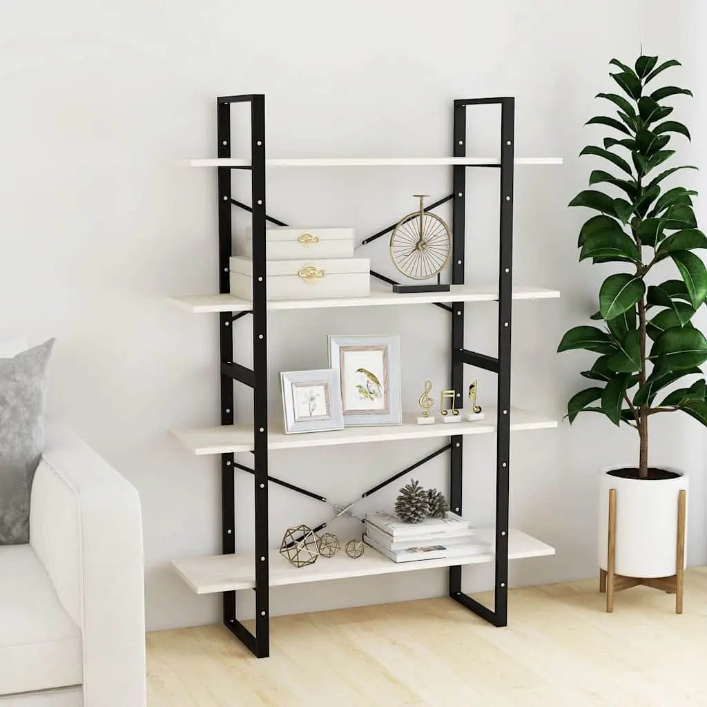 4 Tier White Standing Shelf Book Cabinet Solid Pine Wood Storage Display Unit