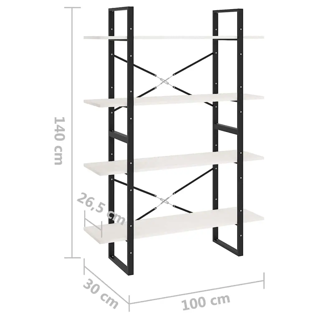 4 Tier White Standing Shelf Book Cabinet Solid Pine Wood Storage Display Unit