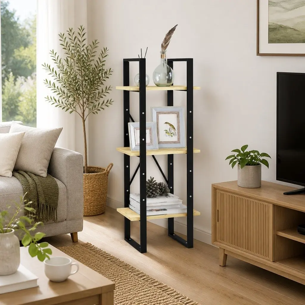 3-Tier Wooden Book Cabinet Shelving Unit Storage Display for Home Brown 40W x 30D x 105H cm
