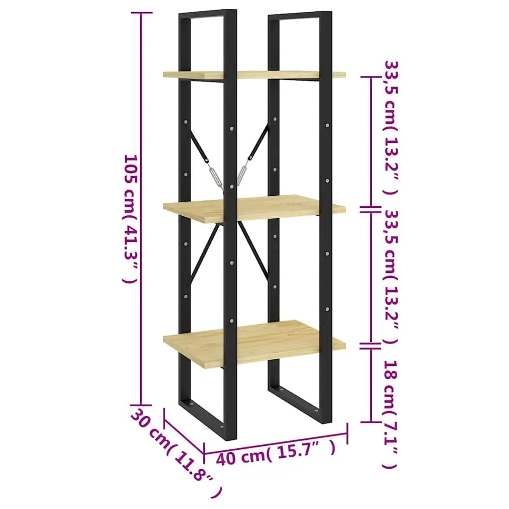 3-Tier Wooden Book Cabinet Shelving Unit Storage Display for Home Brown 40W x 30D x 105H cm