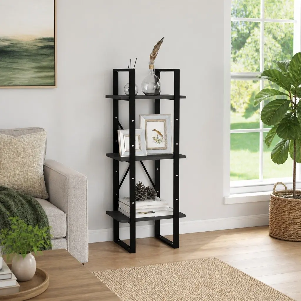 3-Tier Book Cabinet Grey Wooden Shelving Unit for Home Storage and Display 40 x 30 x 105 cm