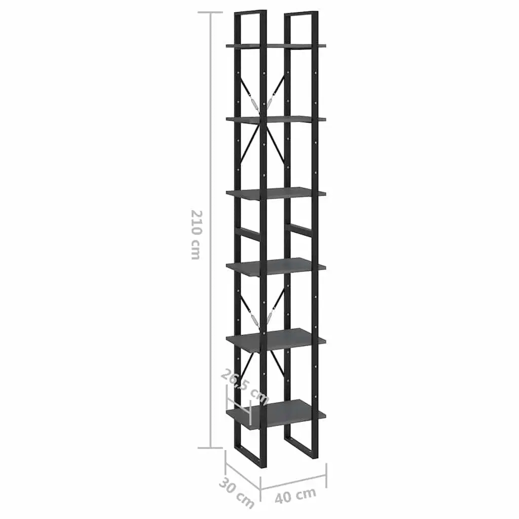 High Storage Cabinet Grey 40x30x210cm Solid Pine Wood 6 Shelf Bookcase Display