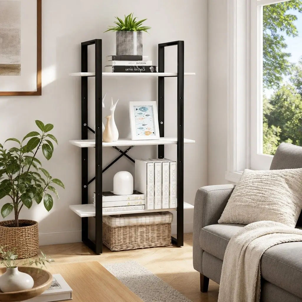 Storage Shelf White Solid Pine Wood Bookcase Display Stand Living Room Kitchen